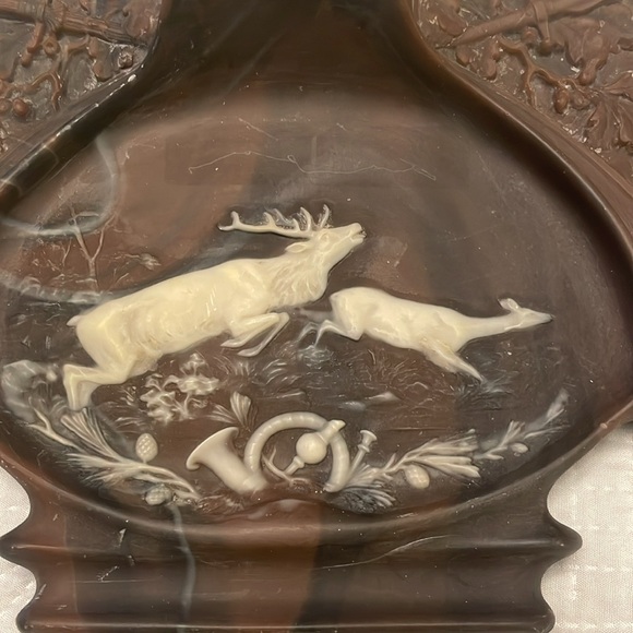 Vintage & Rare Genuine Incolay Stone DEER ELK BUCK DOE Carved Desk Organizer - Picture 3 of 12